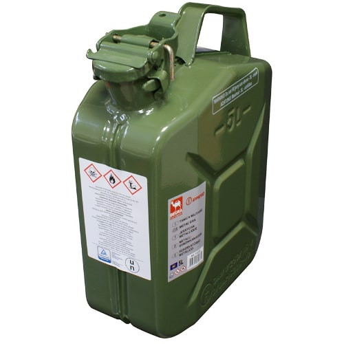 Bidón de combustible homologado metálico de 5 litros.