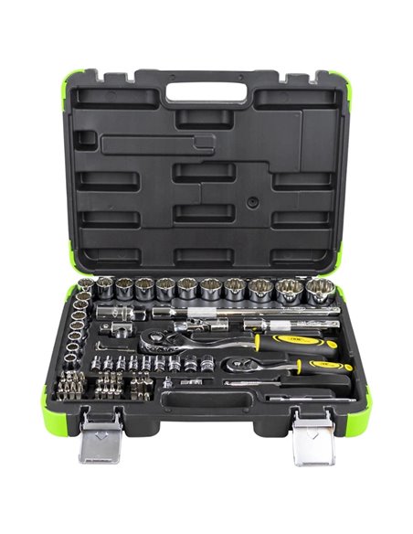 Caja de herramientas 74 piezas vasos 12 caras cromados JBM 53074