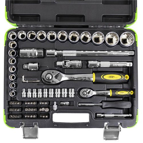 Caja de herramientas 74 piezas vasos 12 caras cromados JBM 53074