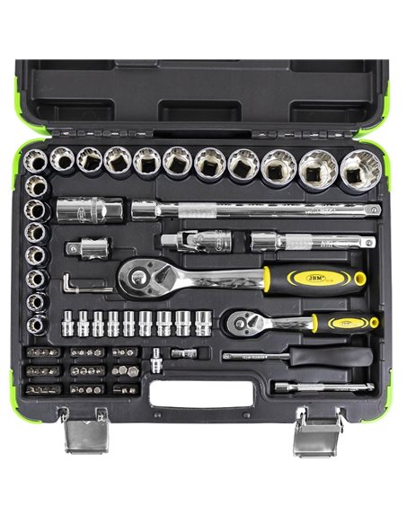 Caja de herramientas 74 piezas vasos 12 caras cromados JBM 53074