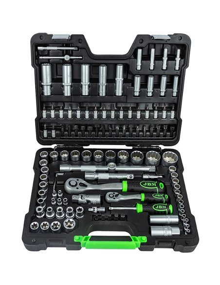 Caja de herramientas 113 piezas vasos de 12 caras JBM 54036