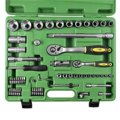 JBM 52722 Estuche de herramientas de 61 piezas vasos spline de 1/2" y 1/4"