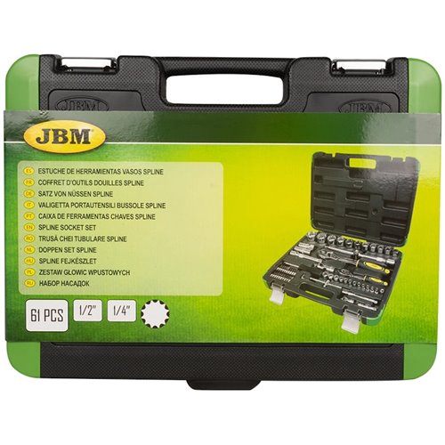 JBM 53108 Estuche de herramientas 61 piezas vasos spline de 1/2" y 1/4"