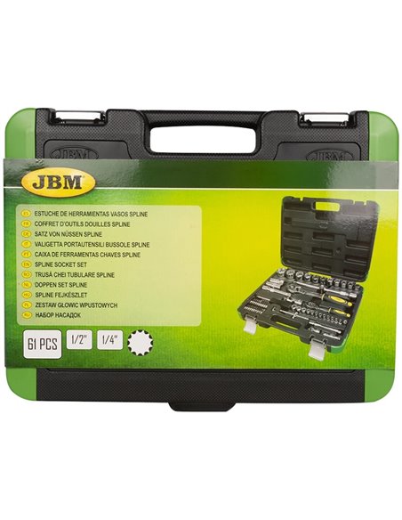 JBM 53108 Estuche de herramientas 61 piezas vasos spline de 1/2" y 1/4"