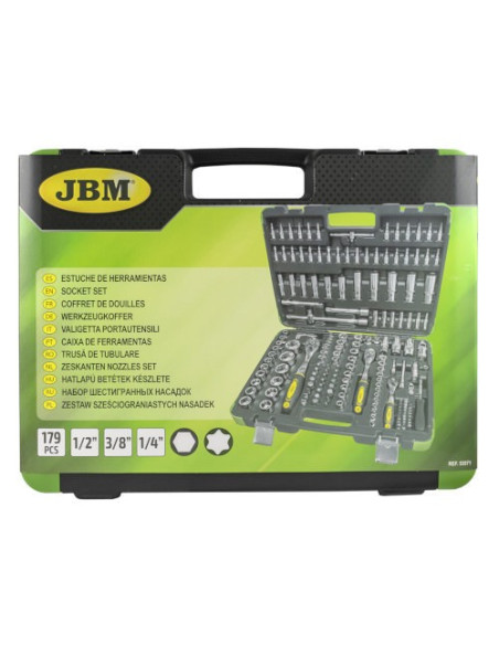 JBM 53571 Estuche de herramientas de 179 piezas con vasos hexagonales cromado