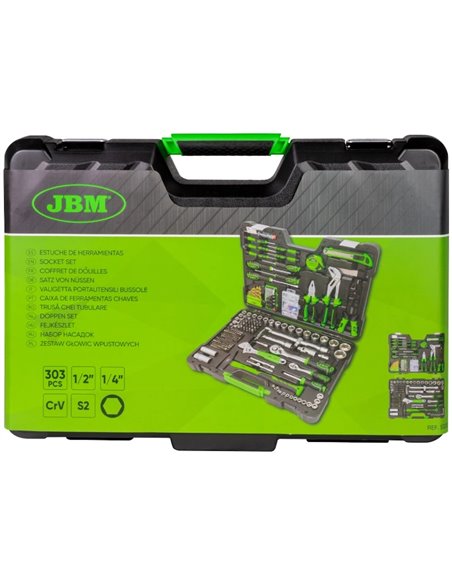 Caja de herramientas 303 piezas vasos hexagonales JBM 53212 Caja de herramientas 303 piezas vasos hexagonales JBM 53212