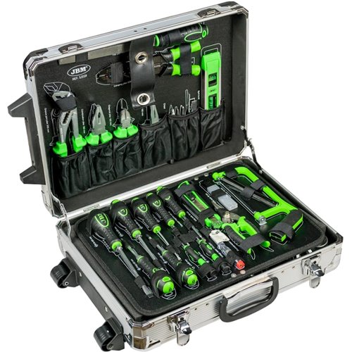Caja de herramientas de 159 piezas vasos hexagonales JBM 53159 maletín de aluminio