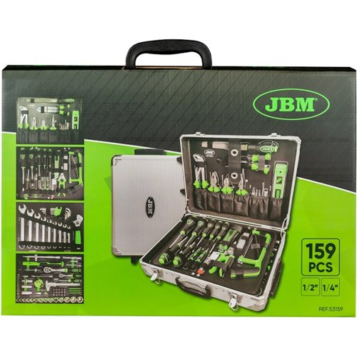 Caja de herramientas de 159 piezas vasos hexagonales JBM 53159 maletín de aluminio