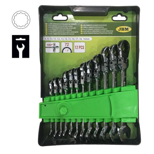 JBM 51318 Set de 12 llaves combinadas articuladas con trinquete