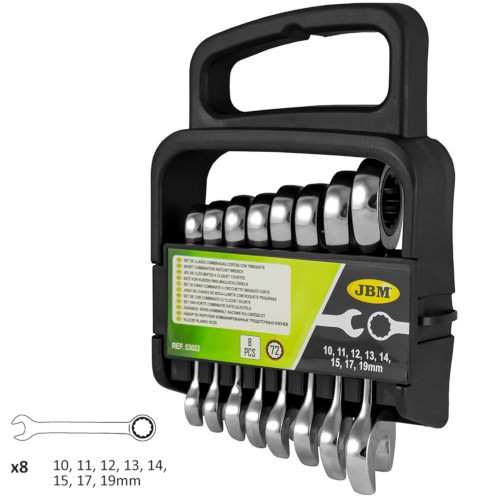 JBM 53022 Set de 8 llaves combinadas cortas con trinquete