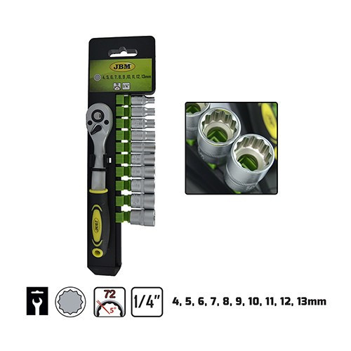 JBM 52951 Carraca 72 dientes con vasos de 12 cantos 1/4"