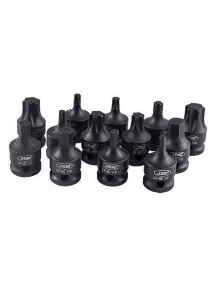 JBM 52344 Set de 13 puntas de impacto de 1/2" hexagonal y torx