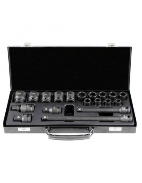 JBM 52345 Set de 19 piezas de impacto de 1/2" con 14 vasos hexagonales + adaptadores
