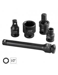 JBM 52345 Set de 19 piezas de impacto de 1/2" con 14 vasos hexagonales + adaptadores 2