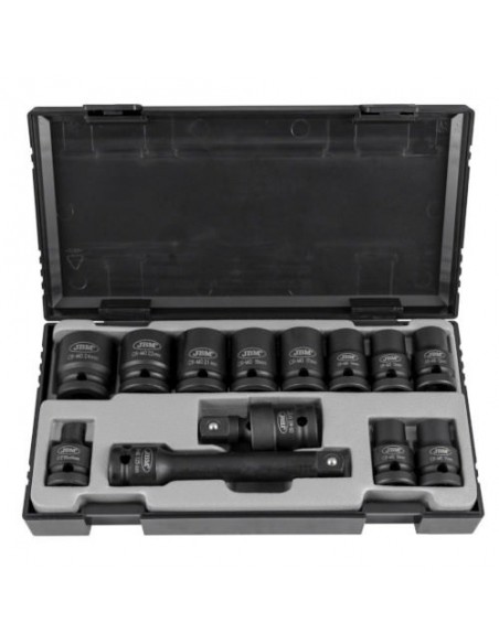 JBM 52341 Set de vasos de impacto de 13 piezas de 1/2" hexagonal + adaptador