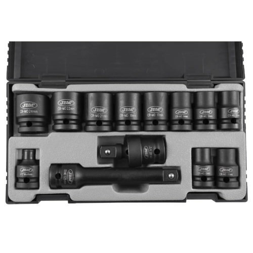 JBM 52341 Set de vasos de impacto de 13 piezas de 1/2" hexagonal + adaptador