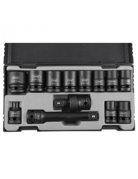 JBM 52341 Set de vasos de impacto de 13 piezas de 1/2" hexagonal + adaptador