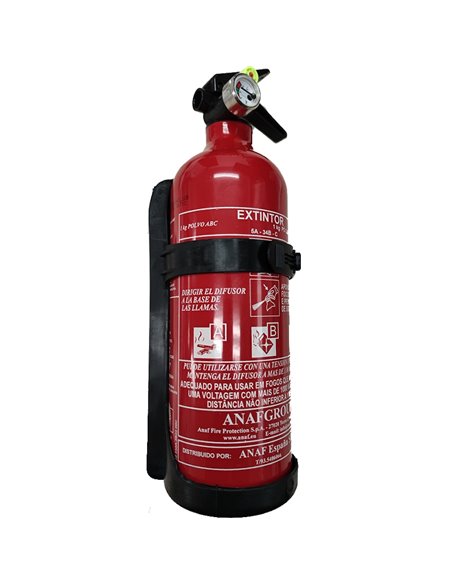 Extintor de polvo ABC 1 KG. eficacia 5A-34B-C con soporte plástico Extintor de polvo ABC 1 KG. eficacia 5A-34B-C con soporte plástico