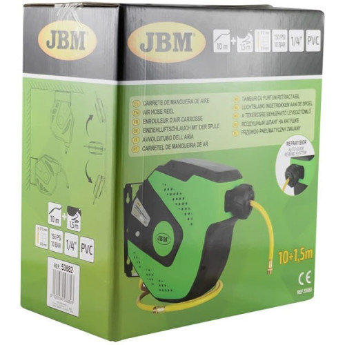 Carrete de manguera de aire de 11 metros color verde