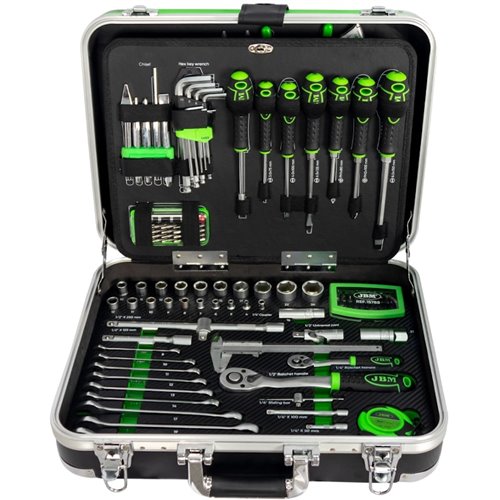 Caja de herramientas de 135 piezas vasos hexagonales JBM 53928 maletín de aluminio