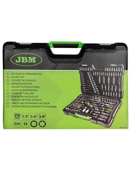 Caja de herramientas 216 piezas vasos hexagonales cromados JBM 54045