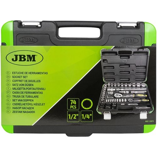 Caja de herramientas 74 piezas vasos 12 caras cromados JBM 53074