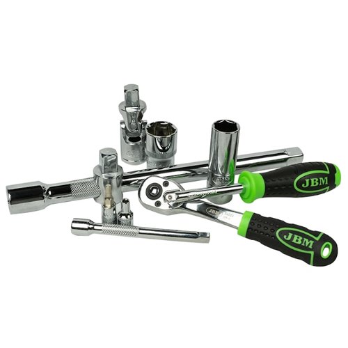 Caja de herramientas 74 piezas vasos 12 caras cromados JBM 53074