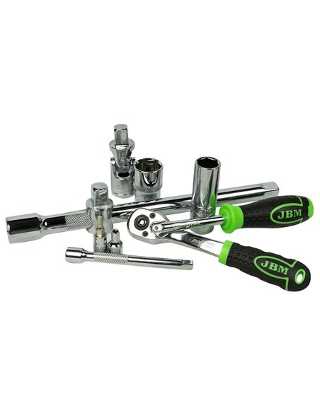 Caja de herramientas 74 piezas vasos 12 caras cromados JBM 53074