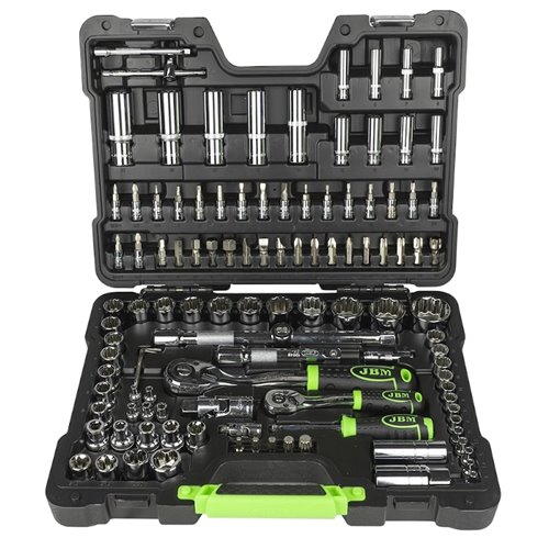 Caja de herramientas 113 piezas vasos cromados de 12 caras JBM 54047