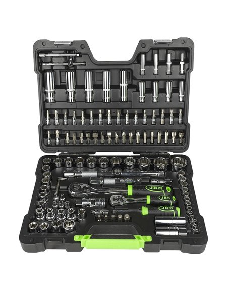 Caja de herramientas 113 piezas vasos cromados de 12 caras JBM 54047