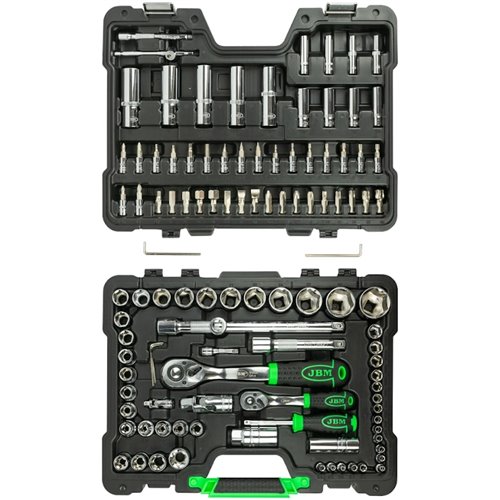 Caja de herramientas 108 piezas vasos hexagonales cromados JBM 54048