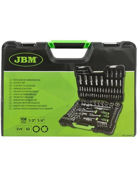 Caja de herramientas 108 piezas vasos hexagonales cromados JBM 54048