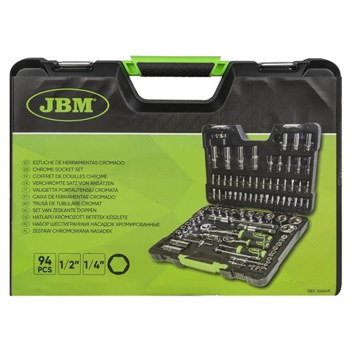 Caja de herramientas 94 piezas vasos hexagonales cromados JBM 54049