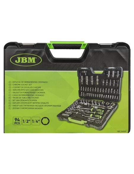 Caja de herramientas 94 piezas vasos hexagonales cromados JBM 54049