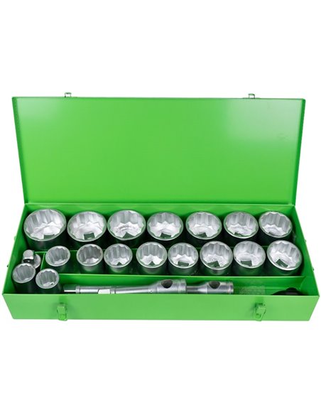 JBM 51855 Estuche metálico con 22 piezas de autoclé de 1" 12 caras