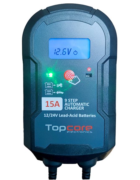 Cargador de baterías Topcore 15A 12/24V 9 pasos