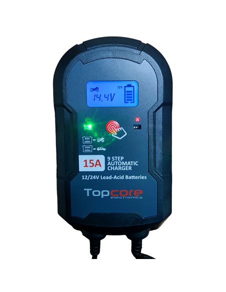 Cargador de baterías Topcore 15A 12/24V 9 pasos