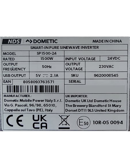 Inversor 1500W - 24V NDS Dometic SP 1500-24 onda senoidal pura