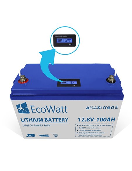 Batería de litio LiFePO4 EcoWatt 12.8V 100 Ah Smart BMS
